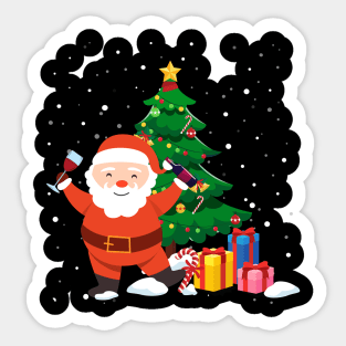 Funny Santa Drinking Wine Christmas Tree Sticker